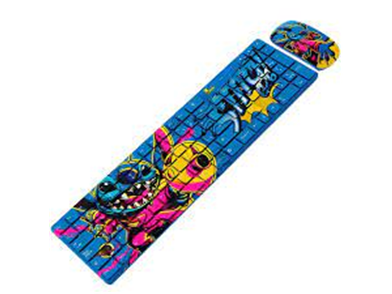 Generico - TECLADO MOUSE XTECH DISNEY WIRELESS, STICH, OPTICAL MOUSE, ESPAÑOL. AZUL / AMARILLO / MAGENTA