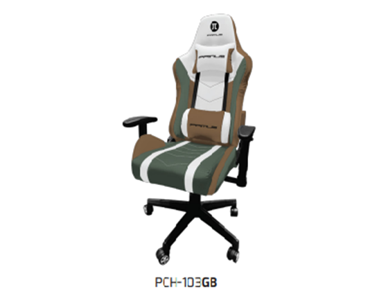 Primus - SILLA GAMING PRIMUS THRONO, DE PVC TIPO PIEL, ESPALDAR ALTO AJUSTABLE, REPOSO DE BRAZOS, ESPALDA Y CABEZA, ALTURA AJUSTABLE Y BASE CON RUEDAS ROBUSTAS, VERDE / MARRON