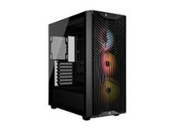 Corsair - CASE 3200D ARGB, MID TOWER, BLACK, 7 EXPANSION SLOT, 2X 2.5", 2X 3.5", TAPA DE CRISTAL TEMPLADO, INCLUYE 3 ABANICOS RS ARGB 120MM FRONTAL, SOPORTA 3 120MM EN EL TOPE, 2 120MM ABAJO, 1 120MM ATRAS, PUERTOS 1X USB-A 3.2 GEN1, 1X USB-C, 1X HEADPHONE/MIC COMBO 3.5"
