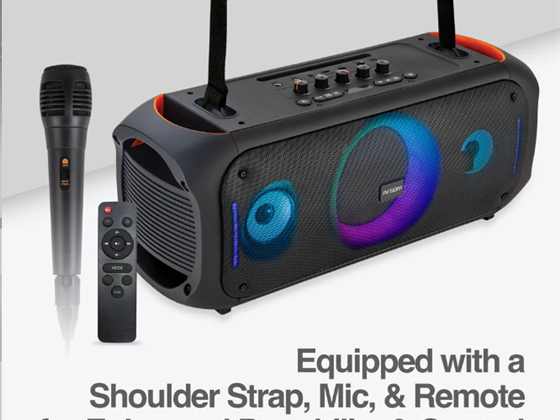 Argom - BOCINA RAVE  75 TWS, 800W P.M.P.O, WIRELESS BT PARTY SPEAKER WITH LED LIGHTS, (ARG-SP-4075BK)