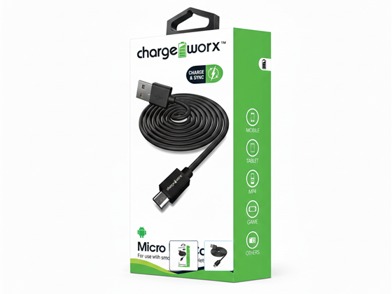 CHARGEWORX - CABLE MICRO USB PARA SMARTHONES & TABLETS, CHARGEWORX, 3FT, NEGRO.