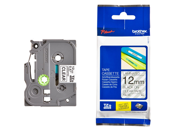 Brother - CINTA BROTHER TZE-131 1/2" TEXTO NEGRO SOBRE TRANSPARENTE CON ADHESIVO ESTANDAR (12MM / 0.47") 26.2FT