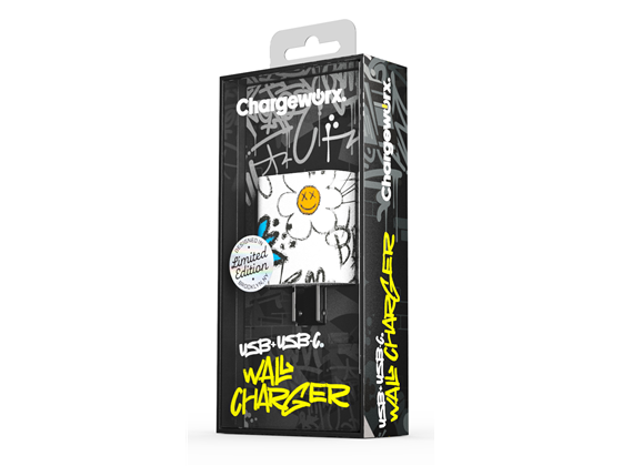 CHARGEWORX - CARGADOR DE PARED DUAL USB CHARGEWORX PARA SMARTPHONES & TABLETS, BLANCO/GRAFITI