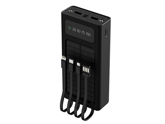 Xtech - CARGADOR MÓVIL (POWER BANK) CON PANEL SOLAR Y CABLES INTEGRADOS (1X USB MICRO - 1X USB-C - 1X LIGHTNING), 2X USB-A Y 1X USB-C (ENTRADA Y SALIDA), PANTALLA LED, 2 LINTERNAS LEDS, 20.000MAH