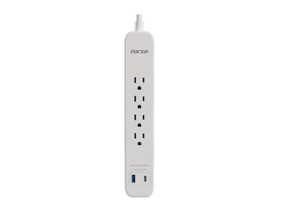 Forza - PROTECTOR SOBRETENSIÓN FORZA  - 1625W / 500J, 4 SALIDAS, USB-A / USB-C, LED INDICADOR